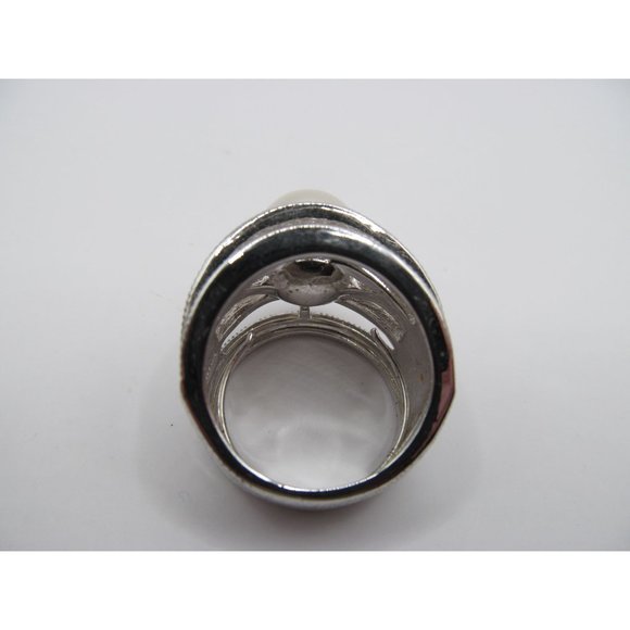 Faux Pearl 7 Tier Band Rhinestone Cocktail Ring signed NVC - Picture 3 of 14